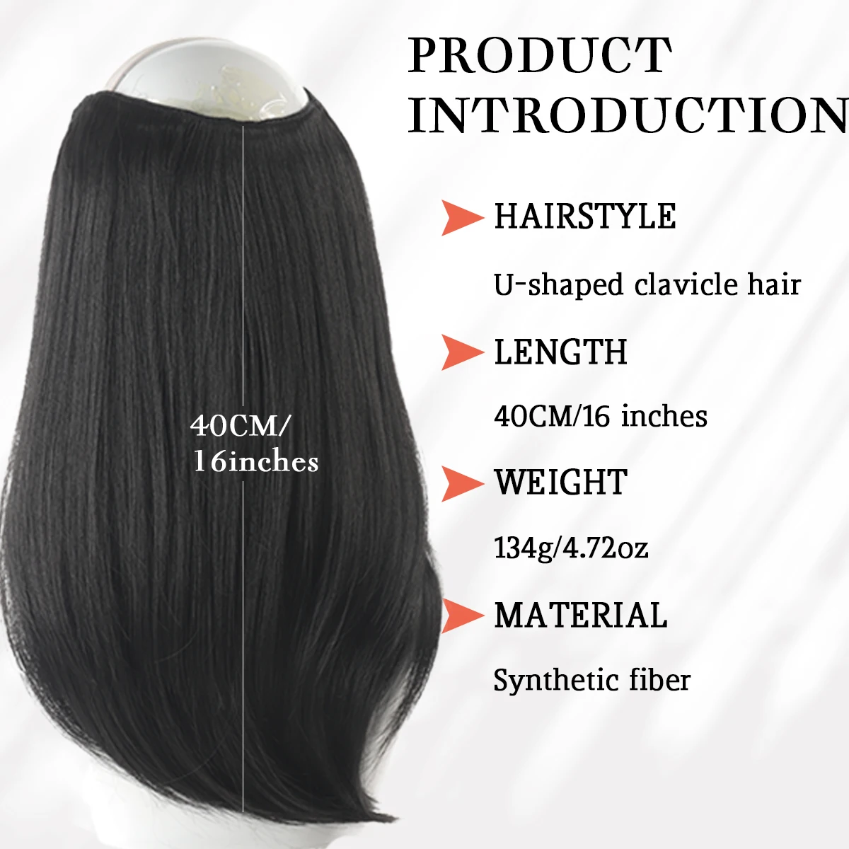 قطعة وصلات شعر صناعية على شكل حرف U دبوس شعر نسائي بطبقات على شعر مستعار مقاوم للحرارة مقاس 16 بوصة باللون الأسود للاستخدام اليومي #2