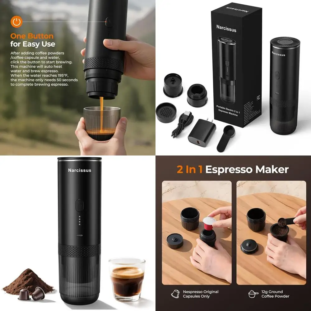 

Compact 2-in-1 Espresso Machine for Travel - Portable Coffee Maker with 12g Coffee Powder or NS Capsules, 1.5 lbs, 7800mAh Batte