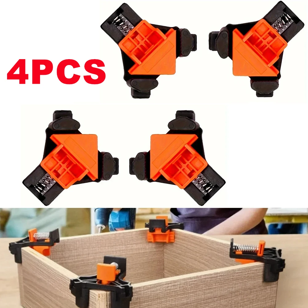4PCS Adjustable Right-Angle Clamps - Woodworking Corner Fixing Clips for Welding, Drilling & Cabinet Installation