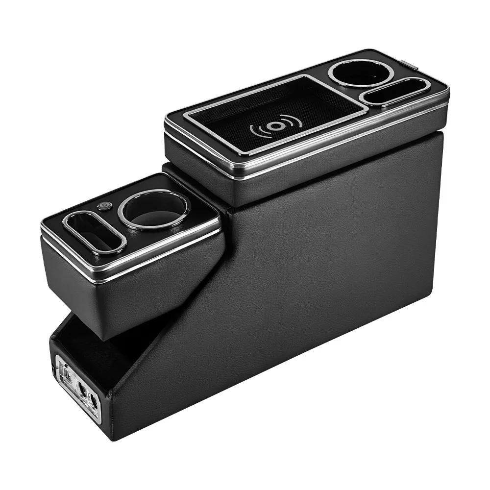 Multi Function Car Center Console Armrest Box with Cup Holder, Storage Compartment, Dual USB PD Charging and Ambient Light