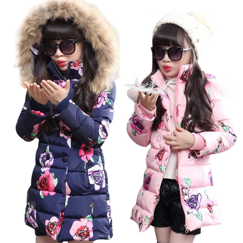 Winter Baby Girls Cartoon Printed long Jacket Kids Keep Warm Thick Leopard Parkas Coats Children Girls Outerwear Girls Clothes