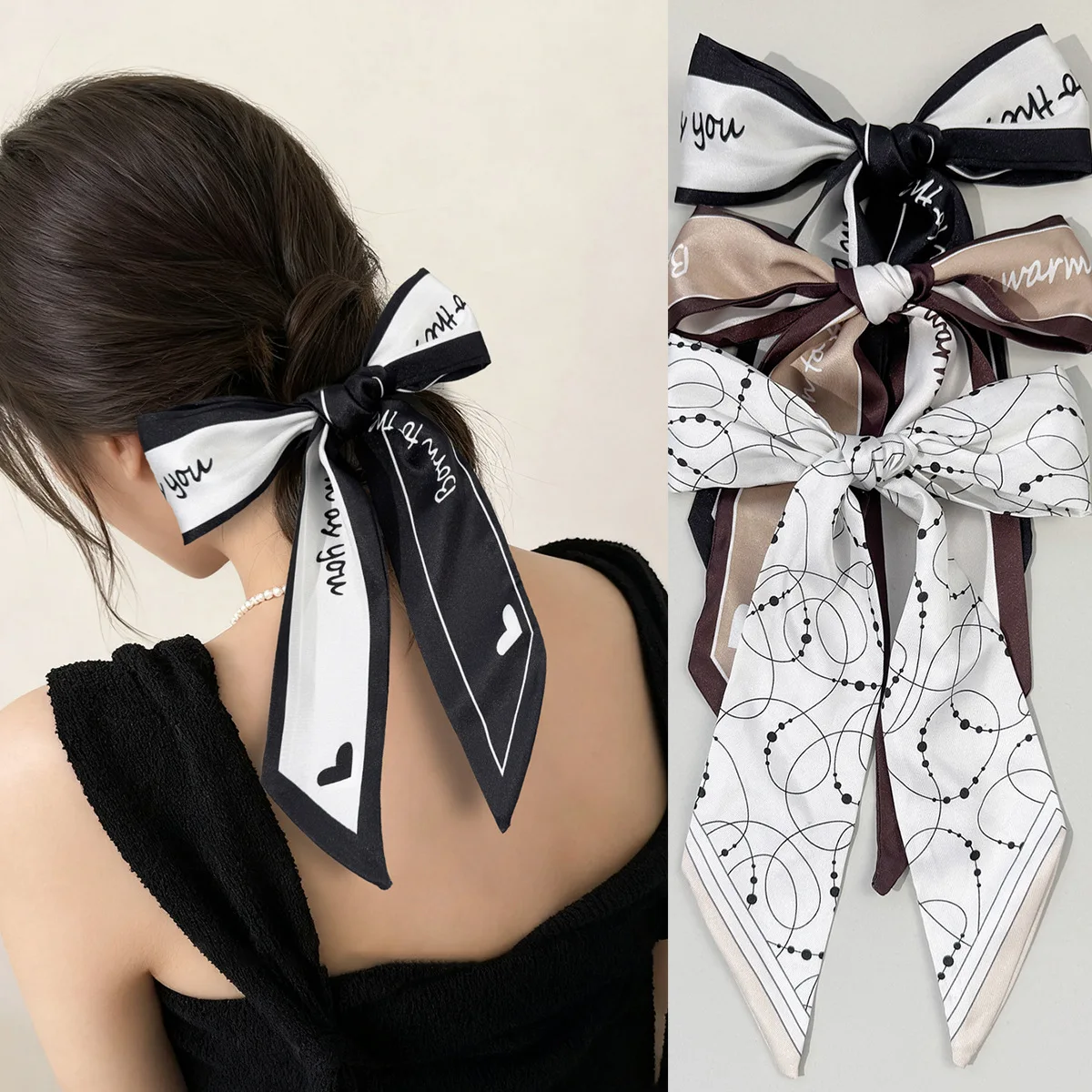 Letter Prints Satin Ribbon Bow Hair Clips, Long Tassel Barrettes, Kids Headwear, Women Headwear, Bulk Pack for Girls, 24Pcs