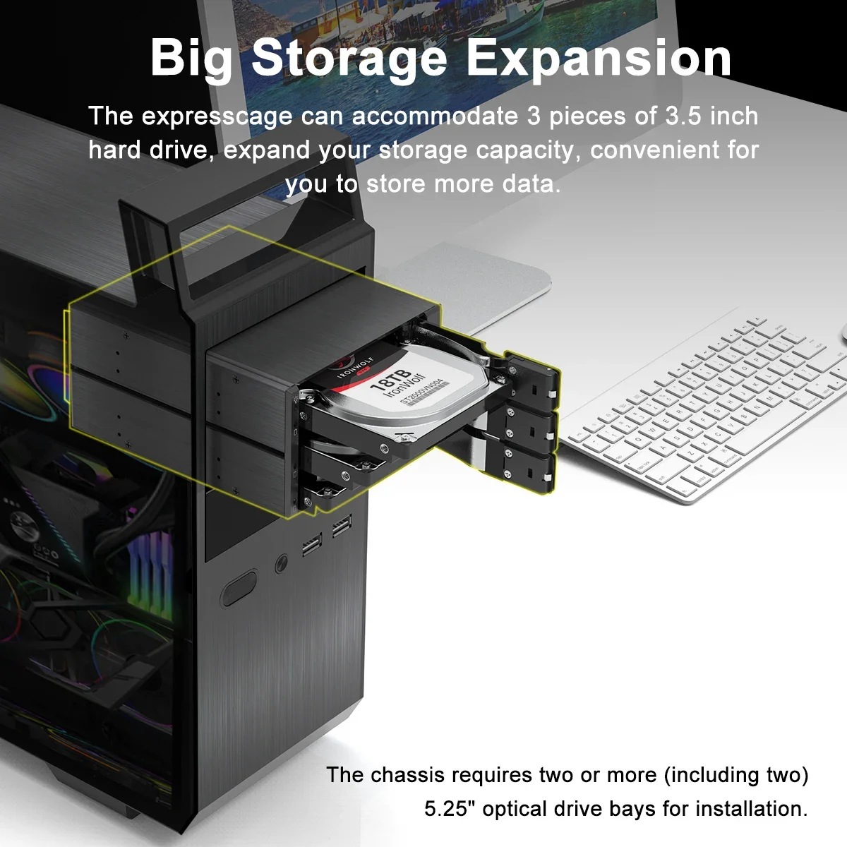 MAIWO 3/5 Bay 3,5 inch SAS/SATA HDD-behuizing Optische schijf Harde schijfbehuizing 5,25 tot 3,5 inch extractiebak Desktopcomputerbox