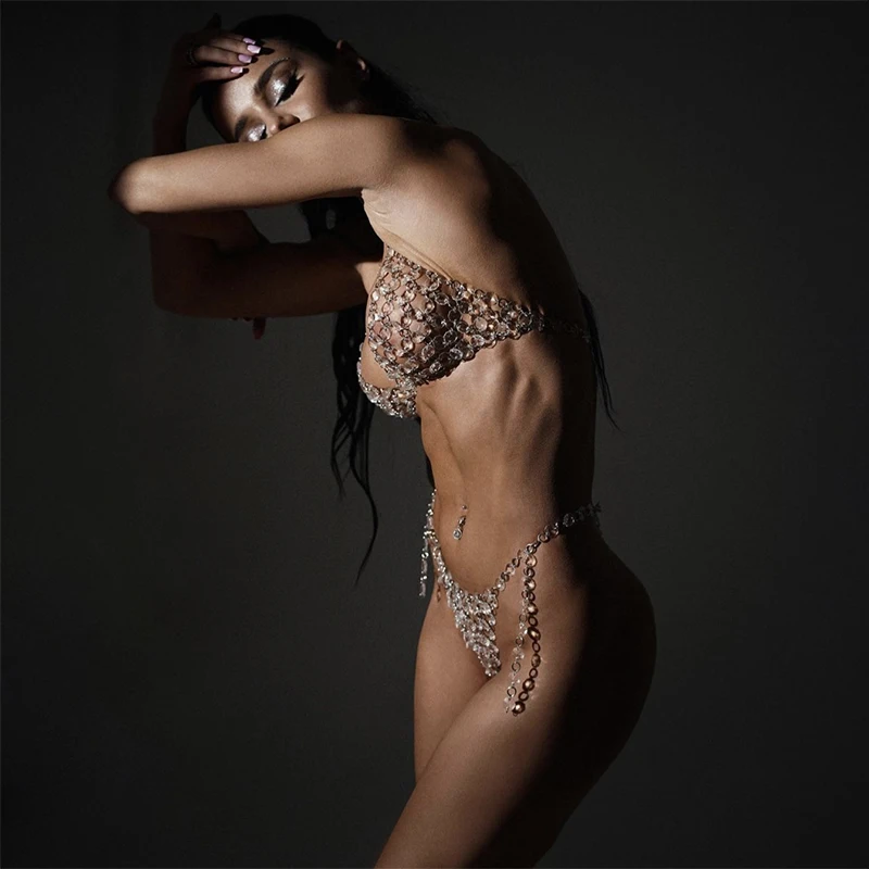 YOUR BUMP CURVE Hand stitching transparent acrylic hollow see-through bra T bikini combination sexy woman beach resort