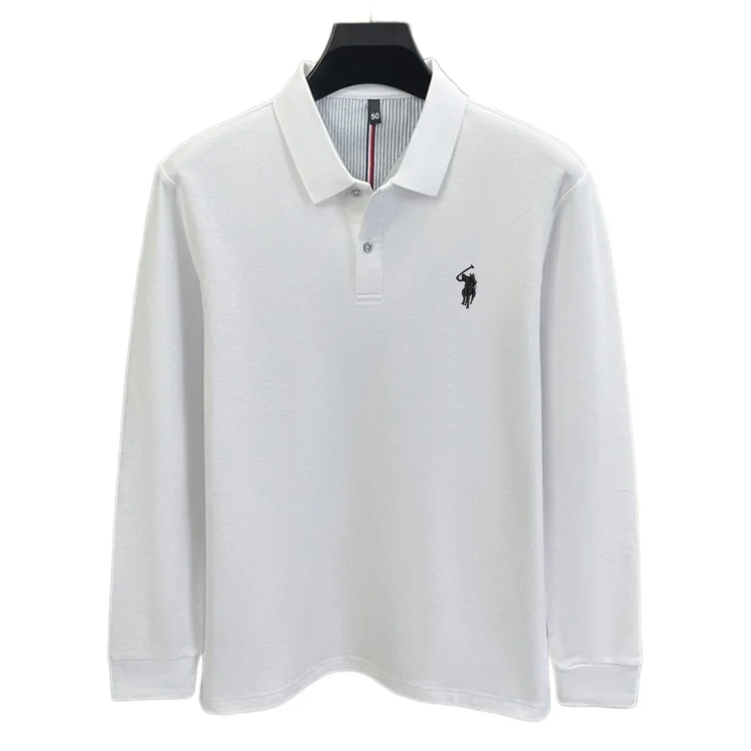 100 % reine Baumwolle, hochwertige Marke, Herren-Polohemd mit langen Ärmeln, Herbst-/Winterkollektion, modisches, luxuriöses Golfoberteil mit Stickerei, lässiges T-Shirt. – Detail 9