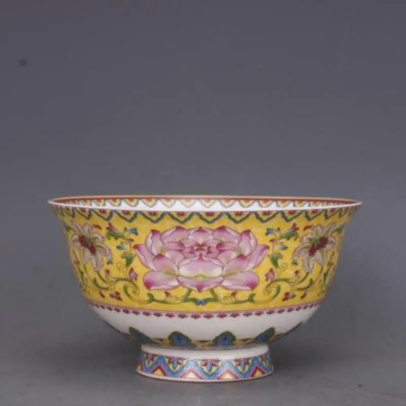 

Китайская миска Qing Qianlong с дизайном лотоса из Розового Фарфора и желтой глазури, 4,8 дюйма