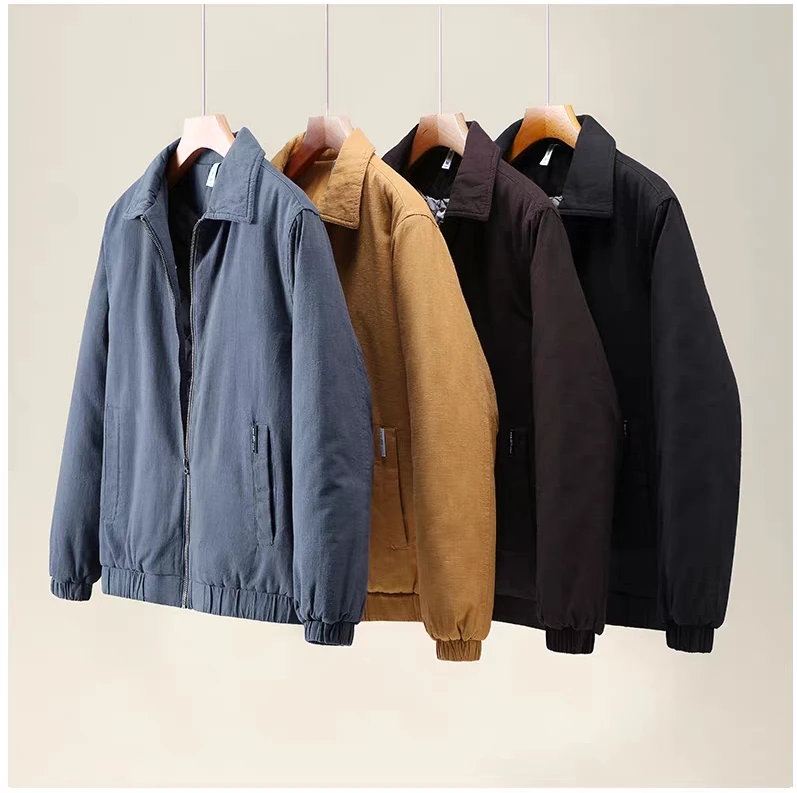 

Thickened Cotton Padded Jacket Pure Color Warmth Men's Fashion City Style Long Sleeve Casual Wear Regular Length Coat