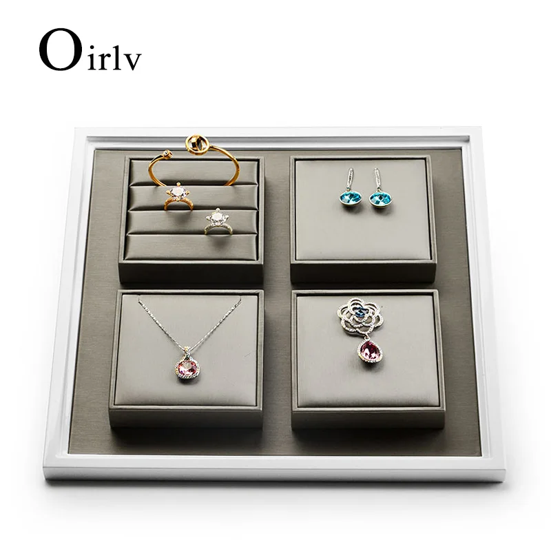 Oirlv Metal Texture Jewelry Display Tray With White Border PU Leather Necklace Tray Metal Wire-Drawing Empty Jewelry Tray Base