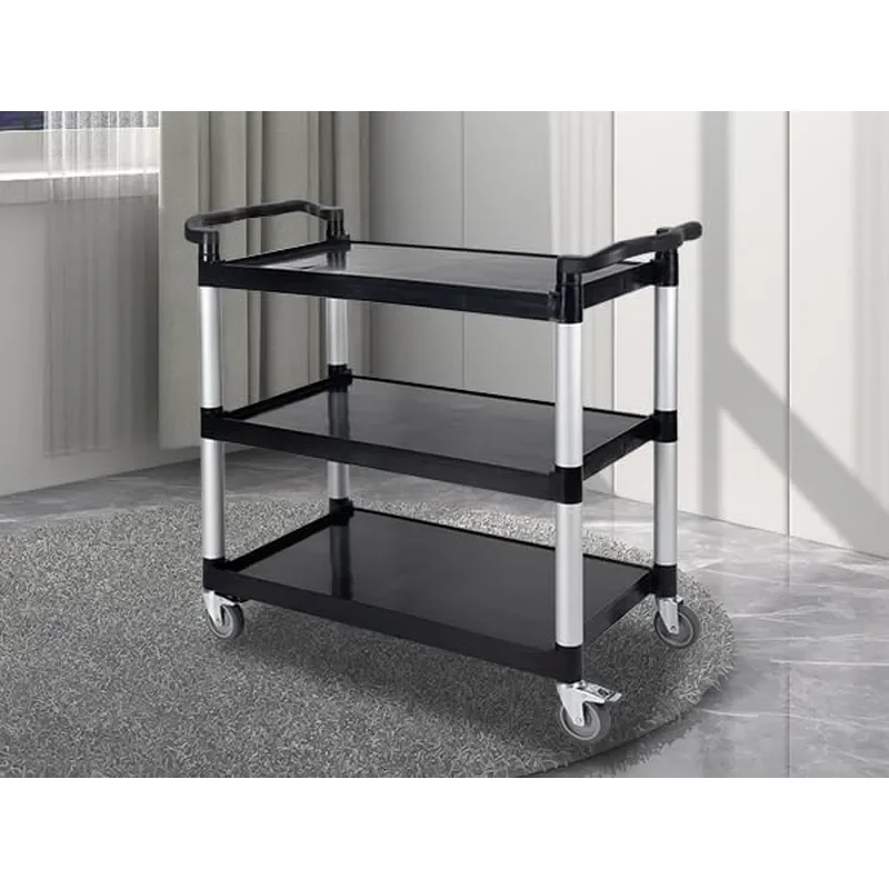 Heavy Duty 3-Tier Rolling Cart Service Utility Cart on Wheels 550lbs Capacity Lockable Silent Wheels Anti-Rust Easy Clean for