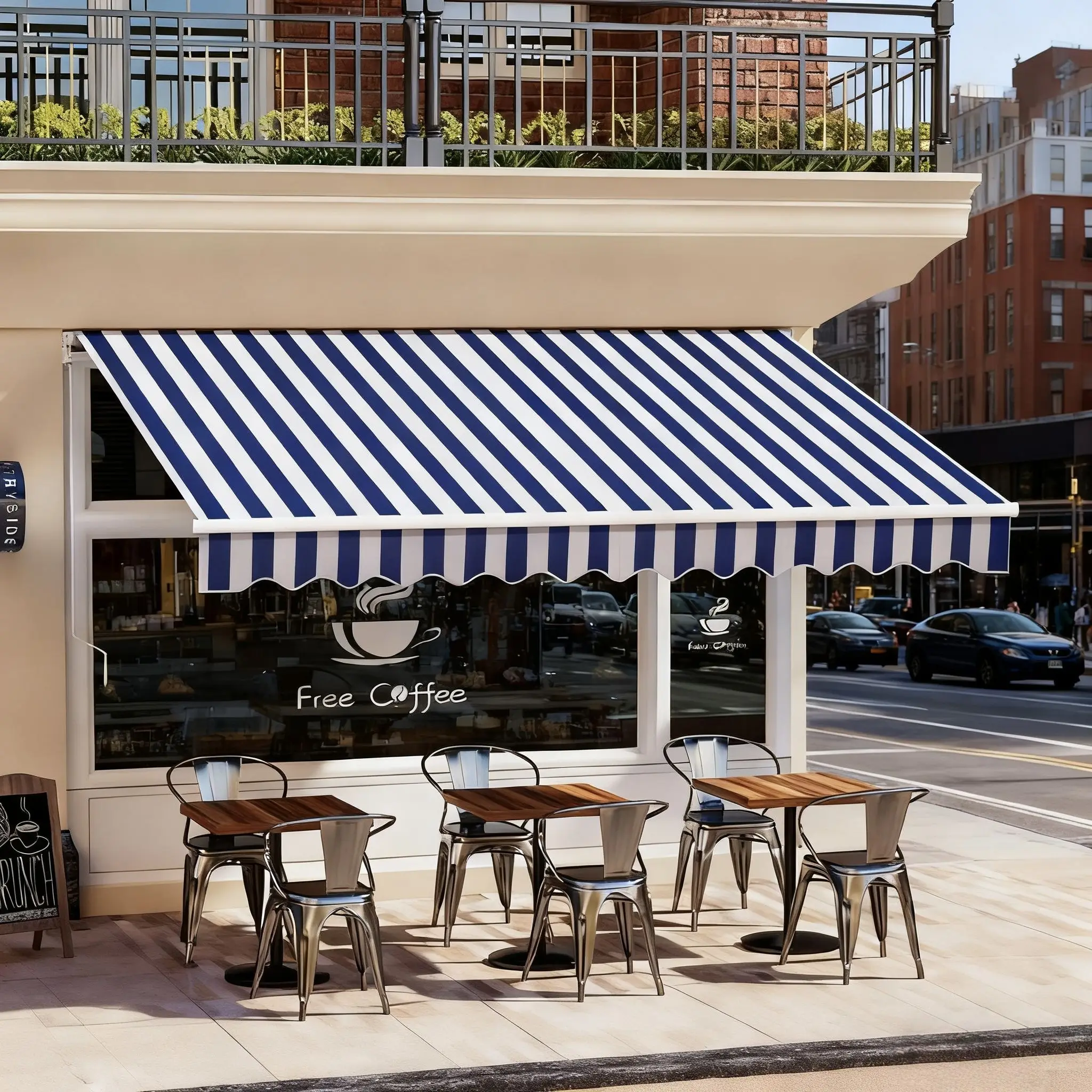 Fashionable Coffee Shop Outdoor Sunshade Electric Acrylic Material Canopy Corrosion Resistant Full Cassette Retractable Awning