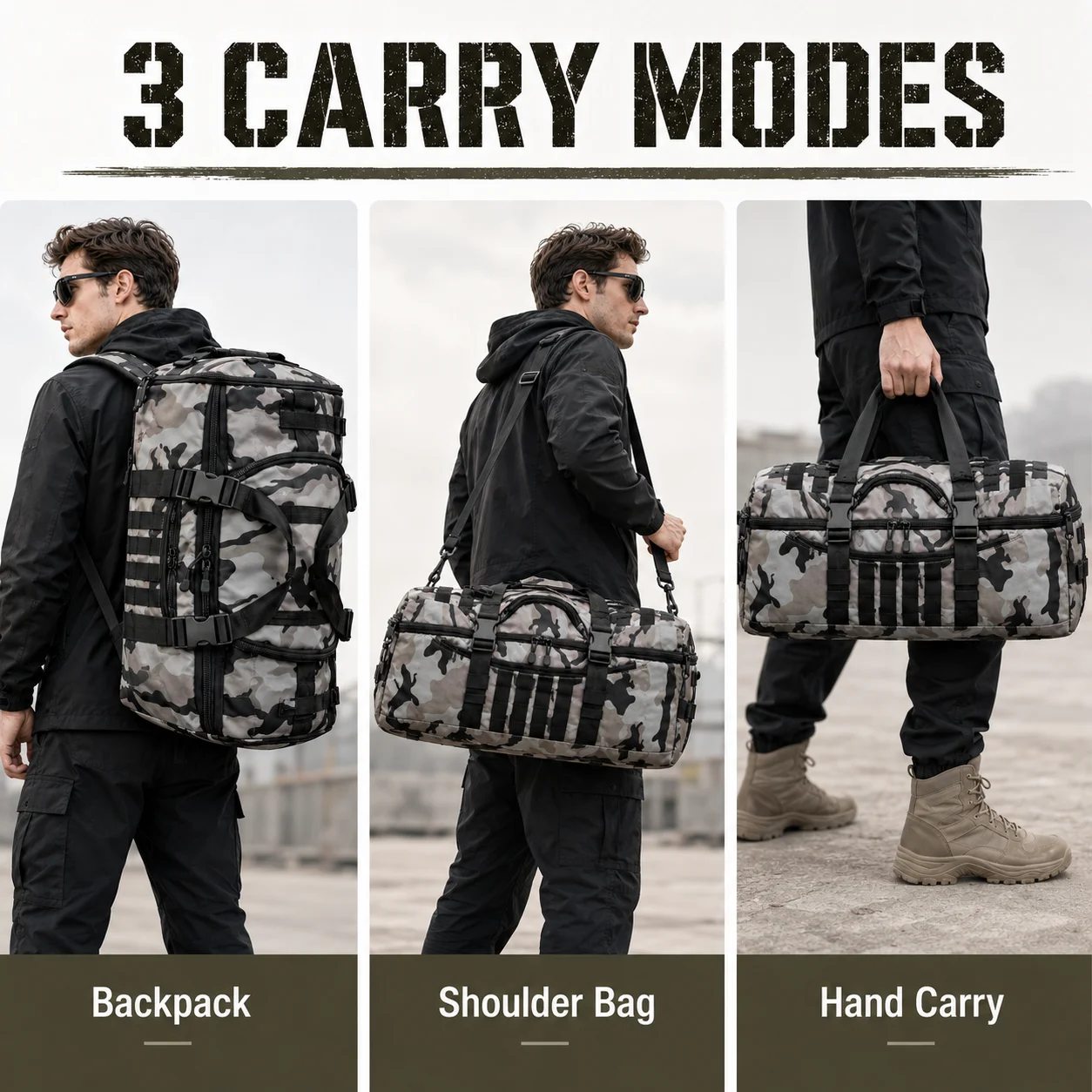 Tactical Travel Backpack Large Capacity Gym Bag 3 Way Carry Duffel Bag Military Style Sports Luggage Bag for Men