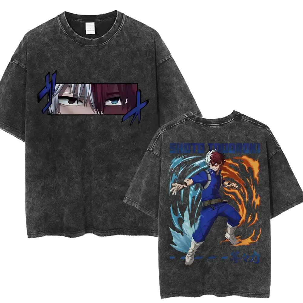 

Мужская и женская футболка Harajuku Y2k, мытая аниме «My Hero Academia Bakugo Katsuki», хлопковые повседневные футболки большого размера, уличная одежда