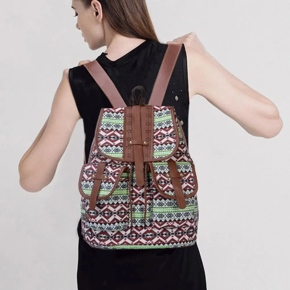

Leisure Time Ethnic Style Pattern School Bags Canvas Large Capacity Backpack Bags Travel Backpack Student