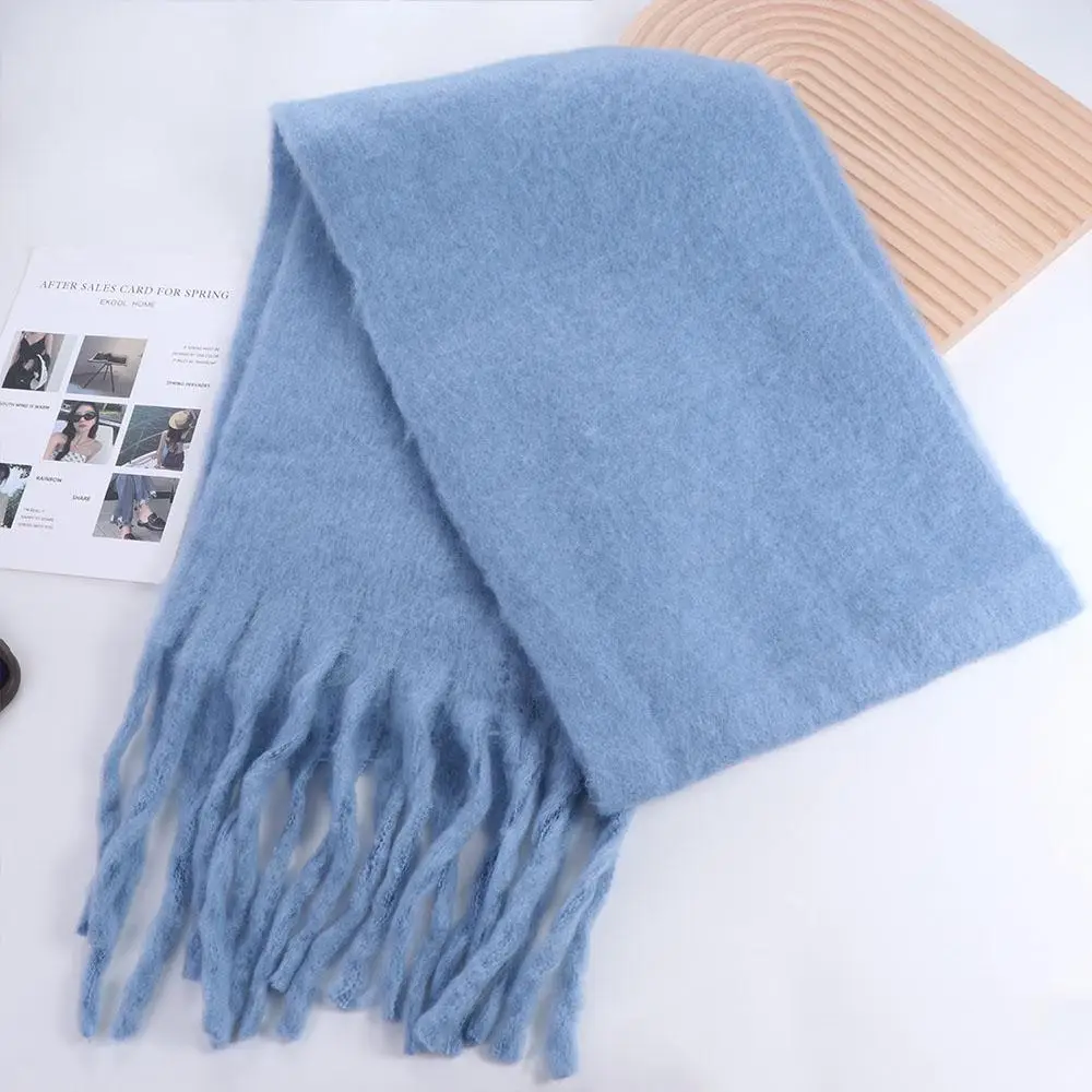 

Модный однотонный длинный шерстяной шарф с кисточками в корейском стиле, уличный зимний кашемировый шарф, ветрозащитный утолщенный кашемировый шарф для женщин