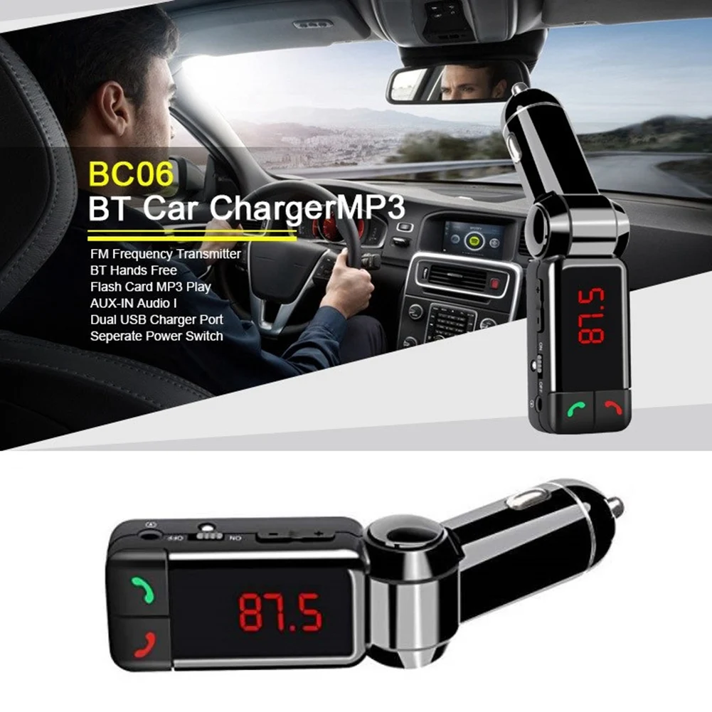 BC06 Car Mp3 Player Bluetooth Music Receiver Adapter Handsfree FM Transmitter with LCD Display Dual USB Car Charger