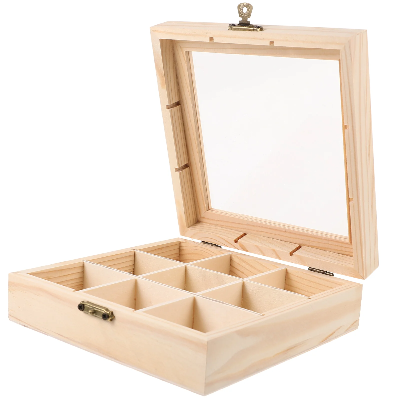 Tea Bag Countertop Holder Sugar Packet Coffee Organizer 9-Compartment Tea Box Wood Drawer With Window Coffee Tea Box