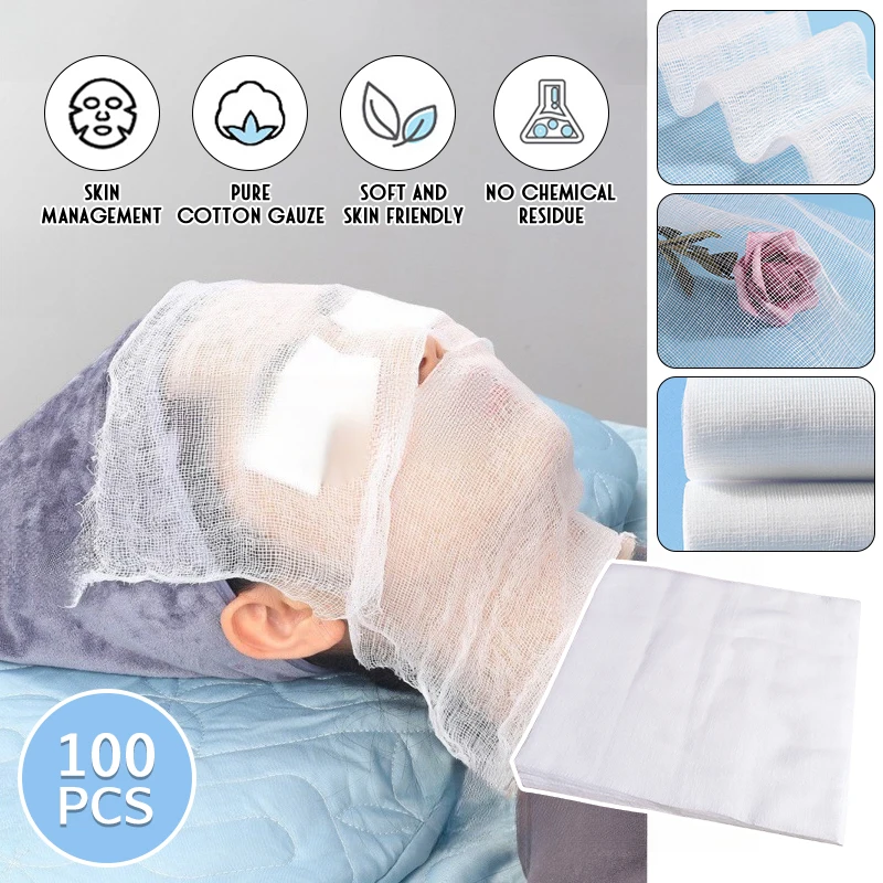 100PCS Disposable SPA Face Mask Gauze Beauty Salon Special Gauze Paper Sheet Skin Management Soft Breathable Pure Cotton Gauze