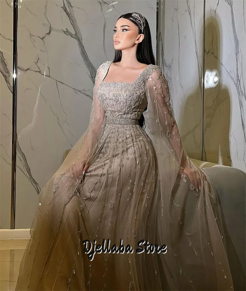 

New Arrival Luxury Evening Dresses With Cape 2025 Women Dubai Beaded Crystals Wedding Party Gown Prom Dress Customized