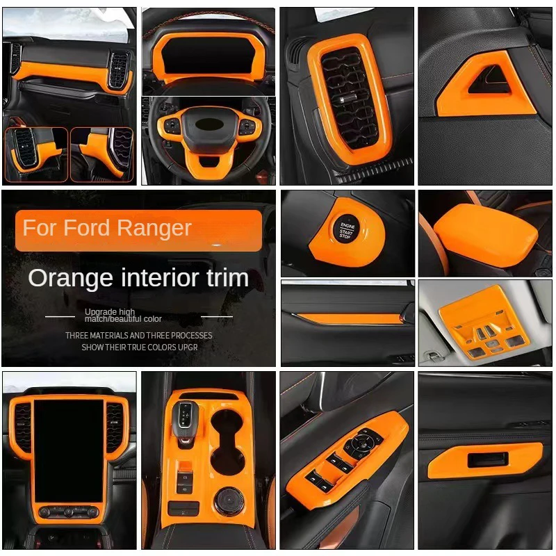 

For Ford Ranger Wildtrak 2023 2024 Upgrade Inner Decoration Parts LHD Available Orange patten Interior Overlay Covers