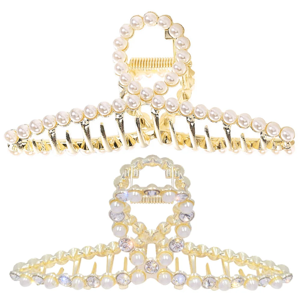 

2Pcs Pearl Hair Claw Clips Classic Design Jewelry Reliable Sturdy Alloy for Parties Ceremonies Hair Clips