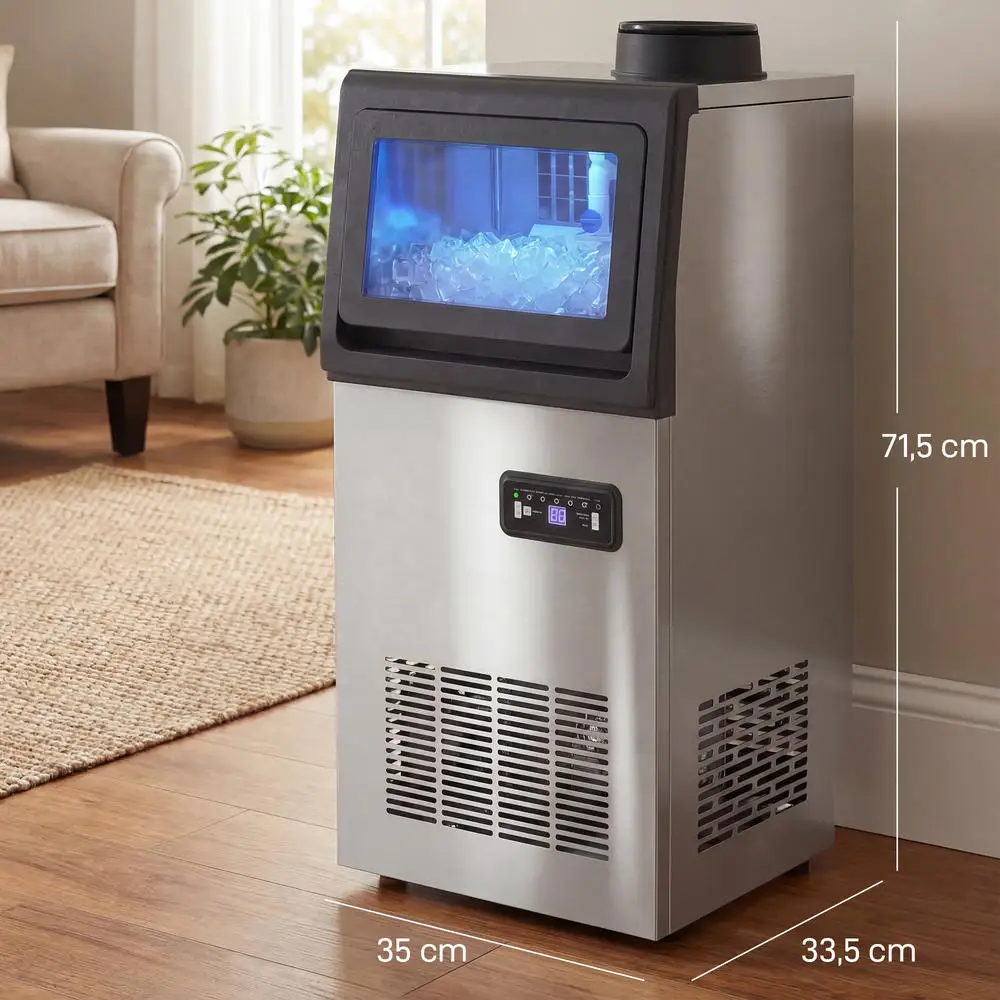 Image of Gewerbliche Eiswürfelmaschine aus Edelstahl, 36 kg/24 Std. Produktion mit 36 Würfeln in 10 Minuten, 5,5 kg Fassungsvermögen, LCD-Touchscreen und programmierbare Zeitschaltuhr, Selbstreinigungsfunktion