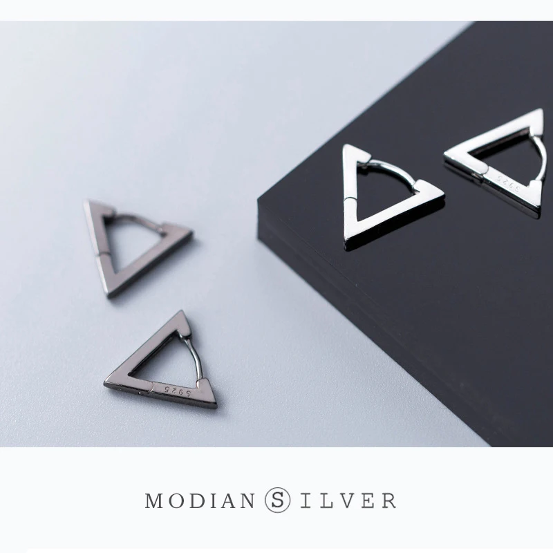 Modian Fashion Minimalist Black Triangle 925 Sterling Silver Allergy Free Women Hoop Earrings Fashion Jewelry Mode Bijoux