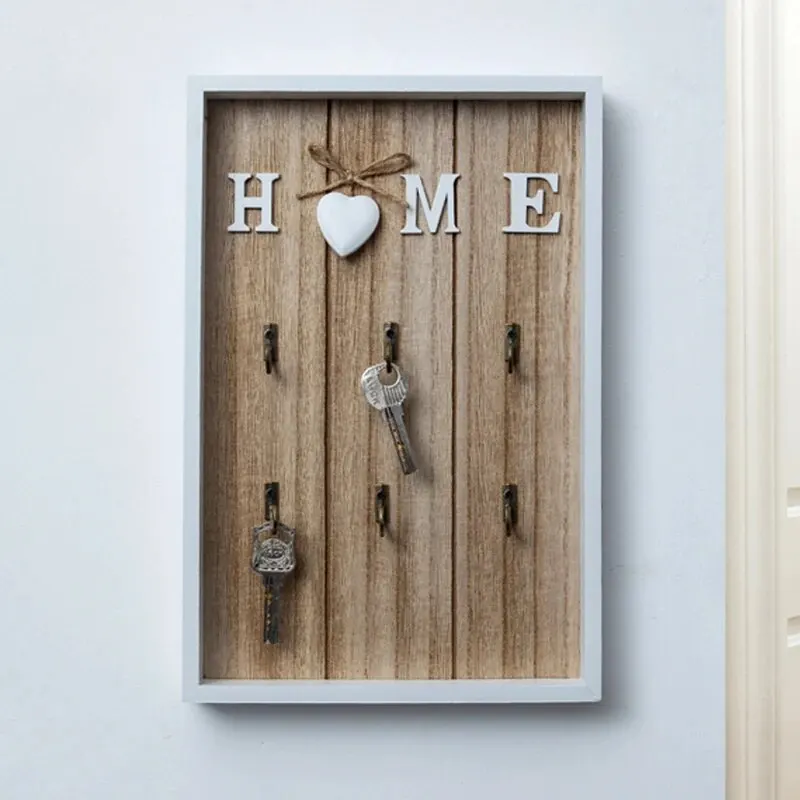 Wooden Metal Key Hook Board, Home Wall Decoration, Living Room Entrance Storage Rack