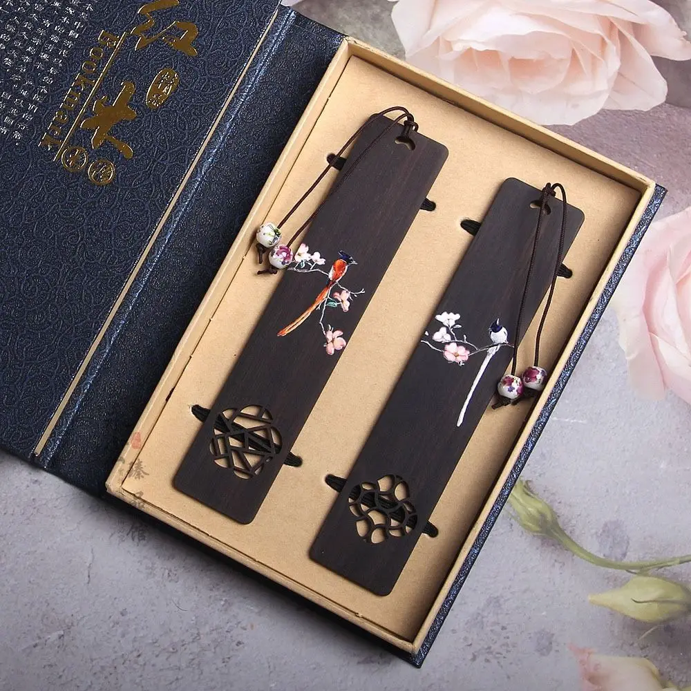 Students Gift Chinese Style Color Painted Ebony Bookmark Wooden Book Clip Pagination Mark