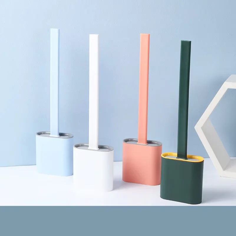 Silicone Toilet Brush with TPR Bristles & Detachable ABS Handle Set Landing Wall Mountable Toilet Bowl Brush for 360°Deep Cleane