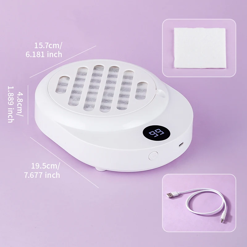 Mini collecteur de poussière d'ongles, aspirateur Rechargeable avec affichage LED HD, outil professionnel de collecte de poudre de polissage des ongles