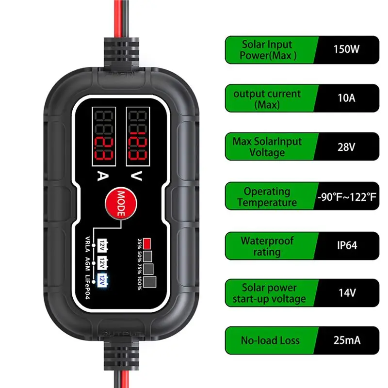 AA08-2X 10A 12V Lithium Battery LCD Digital MPPT Solar Charge Panel Controller Regulator Home Improvement Solar