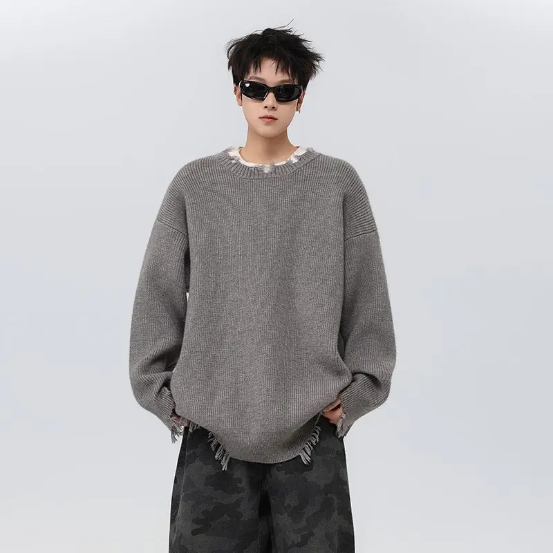 

ay American Retro Henry Collar Knitwear Men's Winter Lazy Sle High-End Feeling Cleanfit Jaet Loose Fit Faion Urban