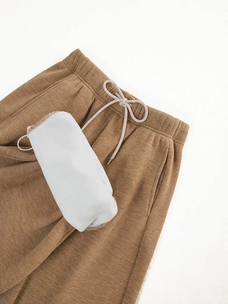 Women's 2025 Winter Thick Fleece Lined Curved Pants - Korean High Waisted Loose Drawstring Cuffed Wide Leg Pants