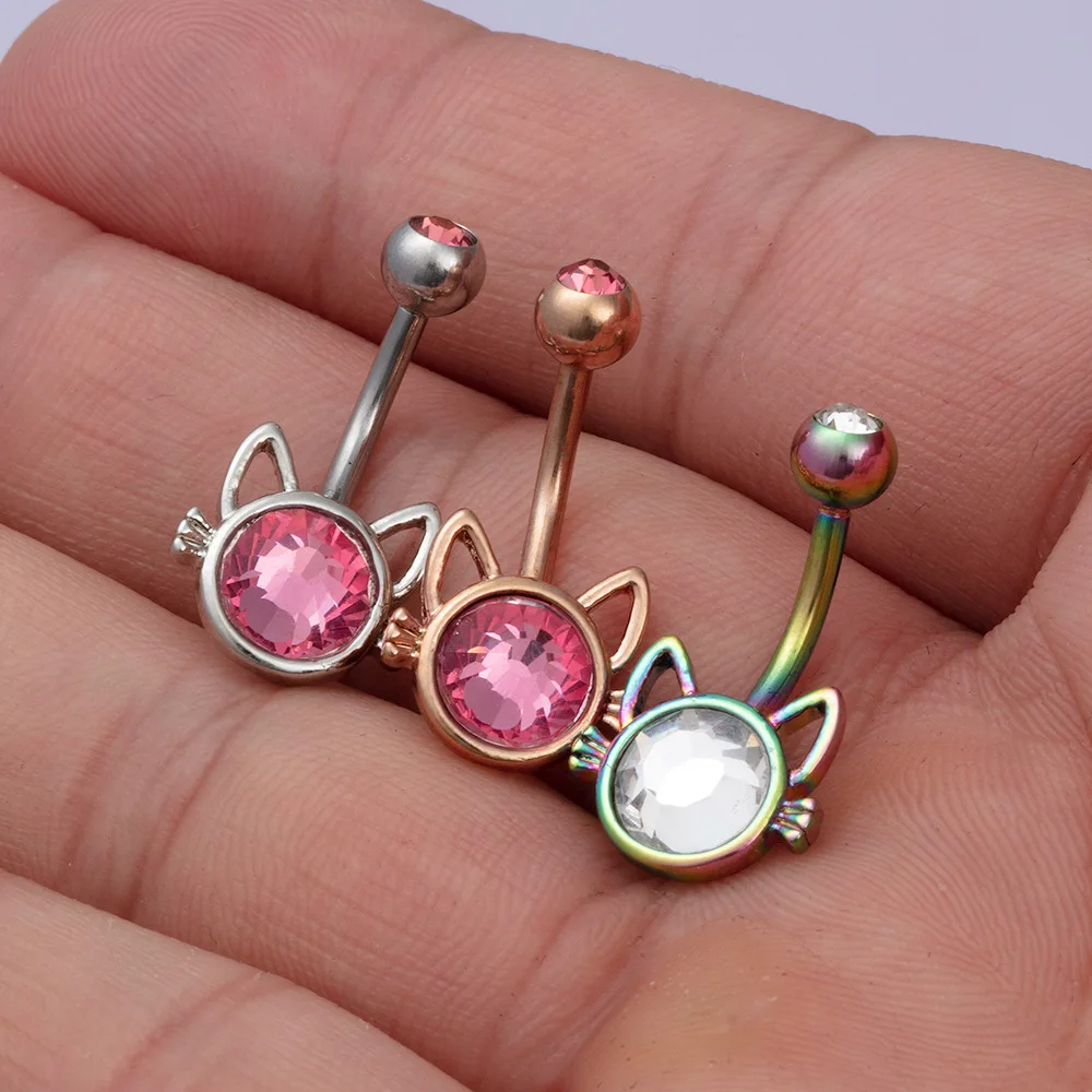 1Pcs animal cat belly button nail tri-color belly button piercing jewelry belly button ring