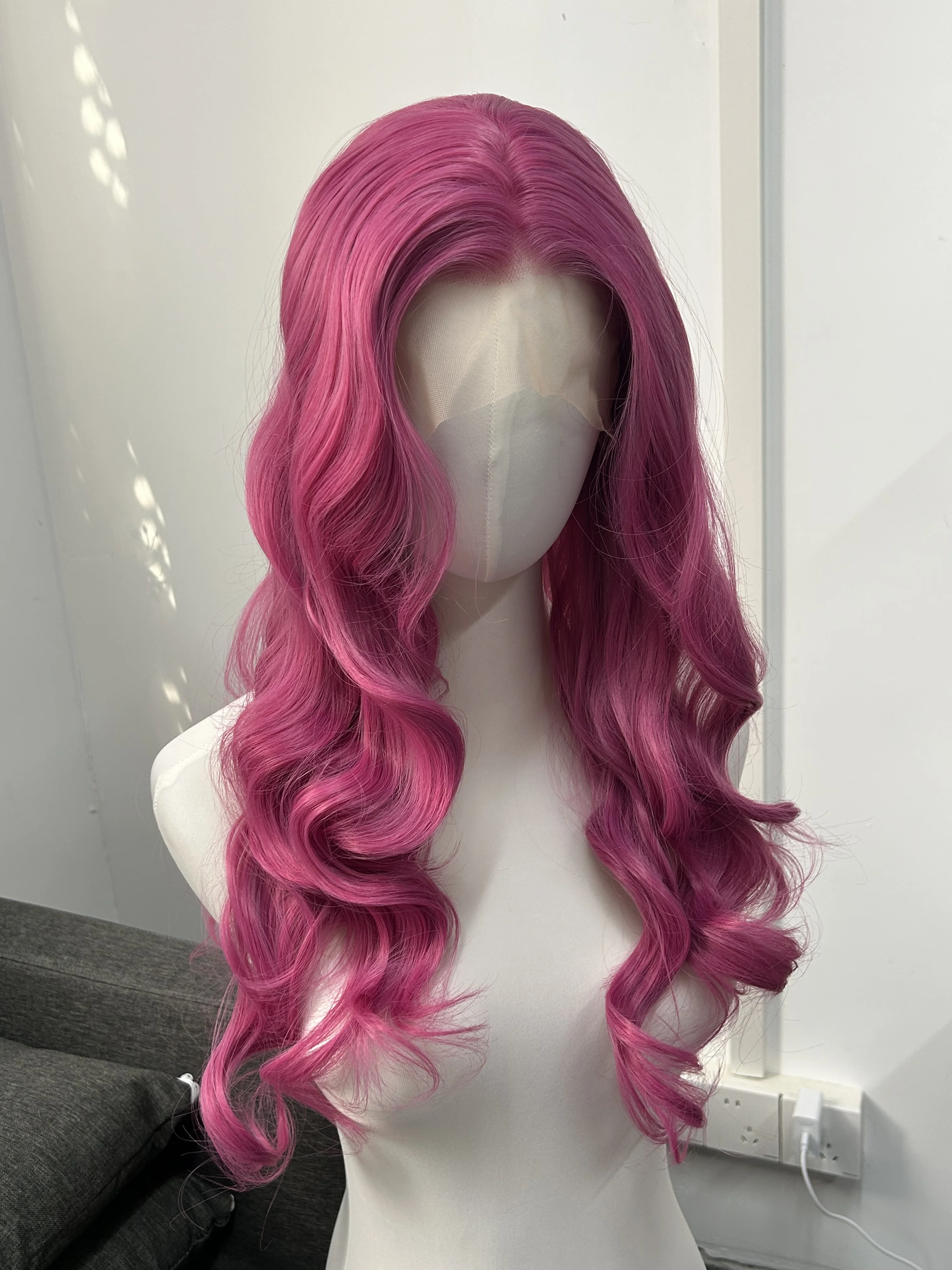 Hot Pink Wig for Women 26inch Curly 13x4 Lace Front Wig Natural Looking Dark Pink Free Part Synthetic Lace Wig for Cosplay Party
