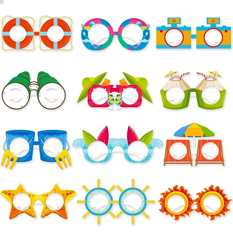 12pcs Summer Hawaiian Party Paper Glasses Pineapple Fruit Glasses Photo Prop  Kids Gift Tropical Aloha Birthday Party Decoration