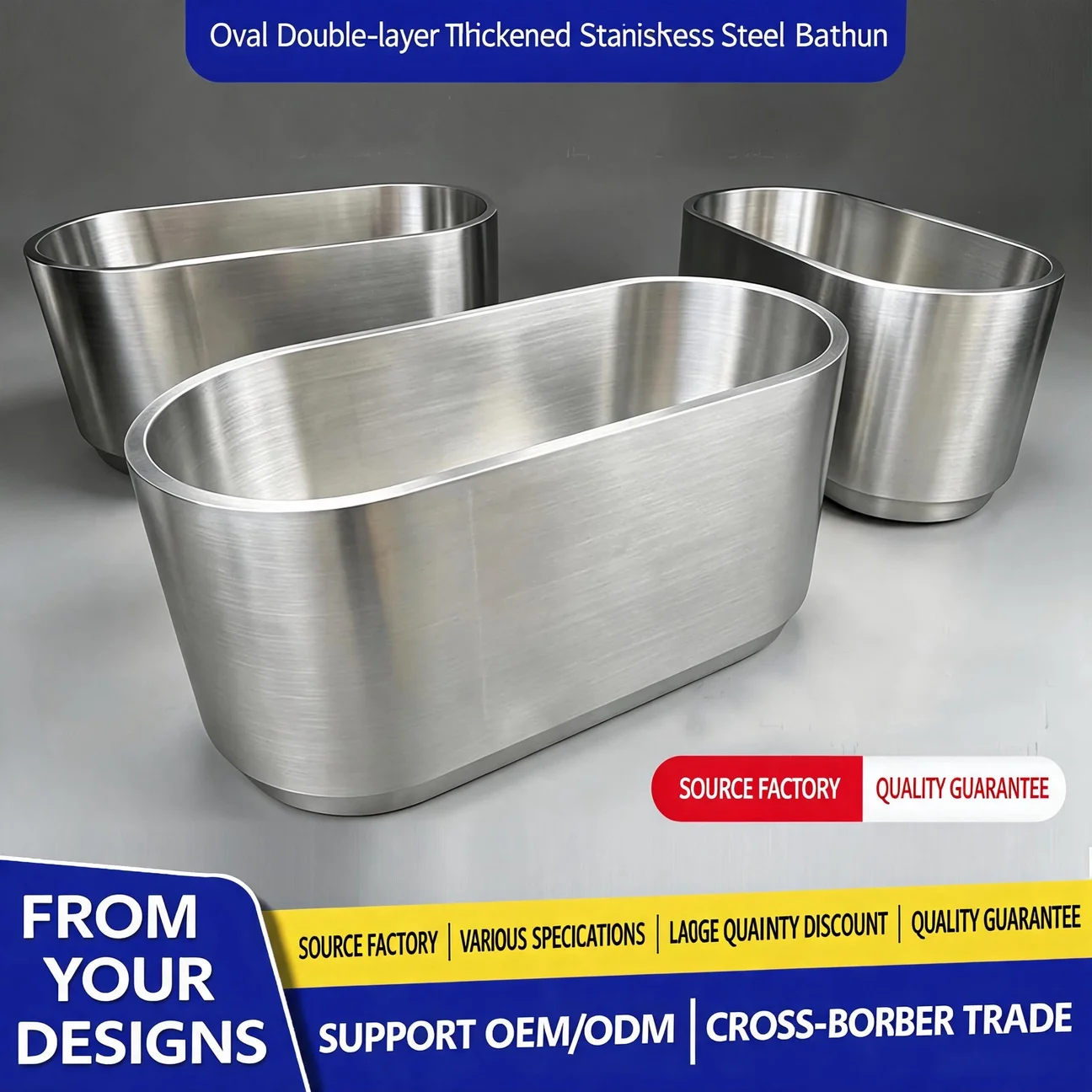 Customized Oval 304 Stainless Steel Cold Water Bathtub For Outdoor & Bathroom Use Large Size Adult Spa Cold Therapy Soaking Pool