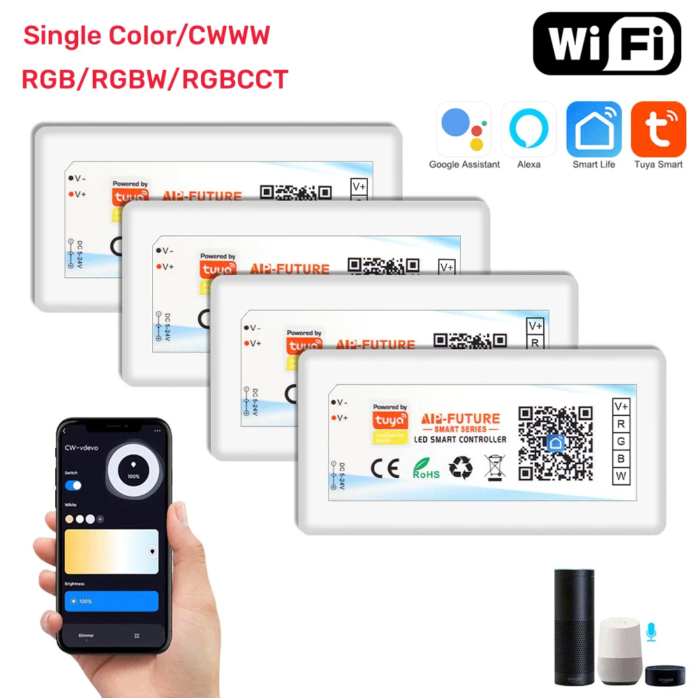 Tuya Wifi LED Controller Smart Dimmer DC5V-24V LED Strip Light CCT/RGB/RGBW for Alexa Google Home Smart Life APP Remote Control