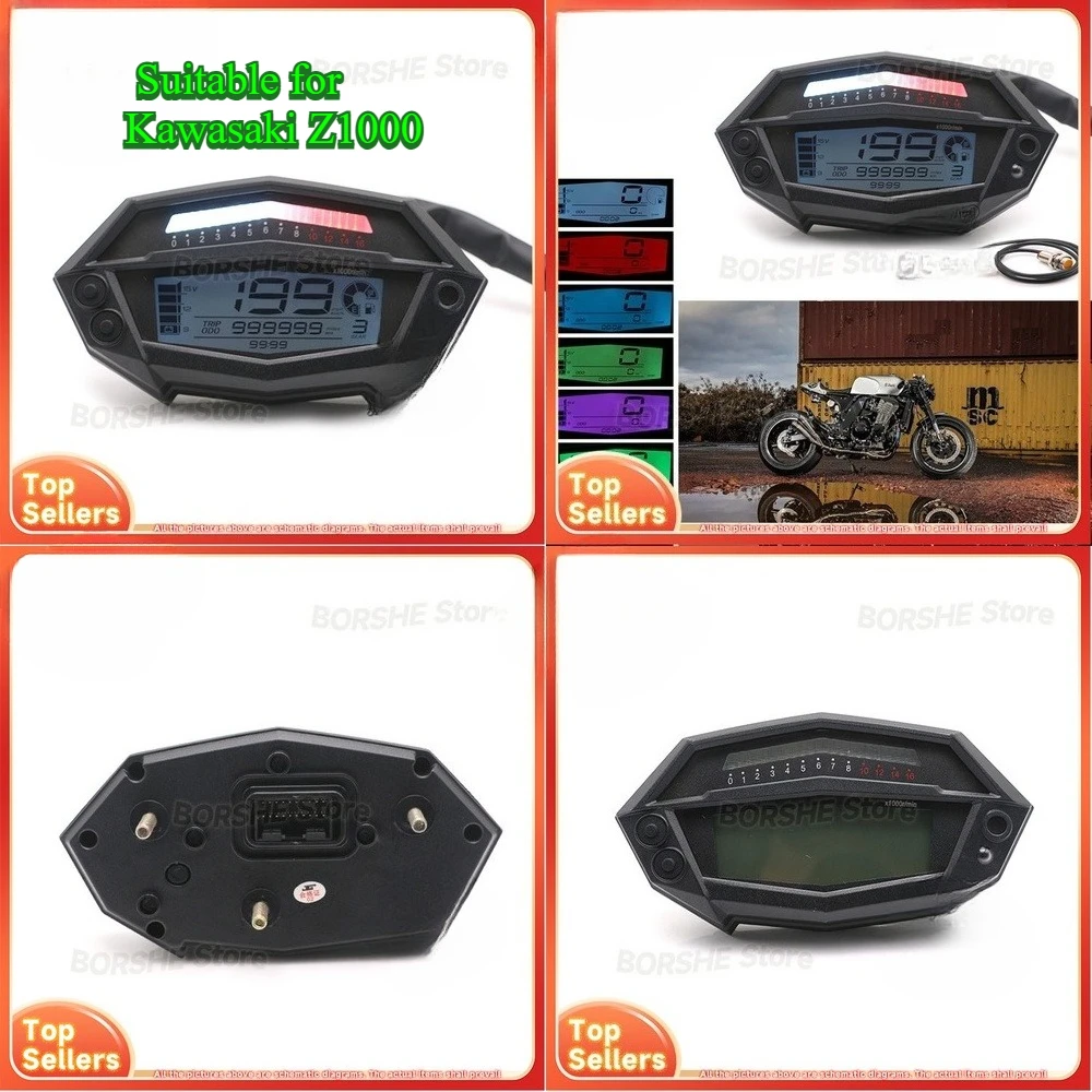 

2026 Motorcycle Speedometer Suitable for Kawasaki Z1000 Adjustable Electronic Tachometer Digital Odometer Color Changing LCD