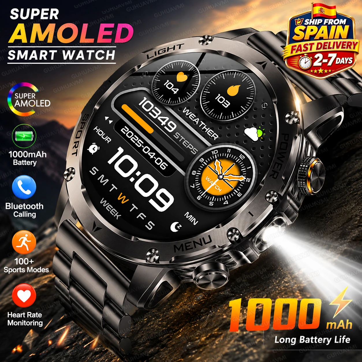 Smartwatch militar titanio AMOLED 1.7