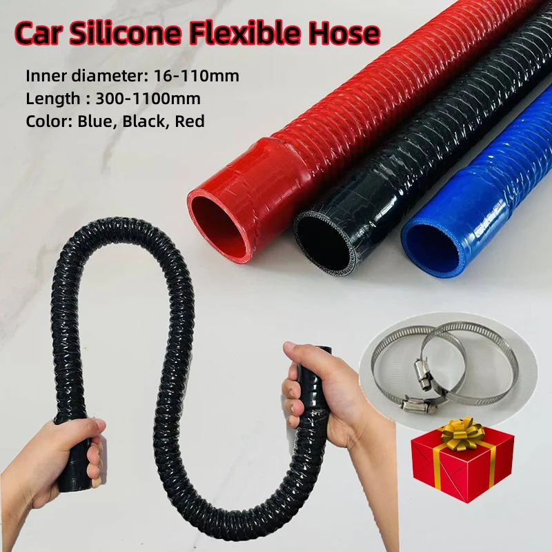 Black Universal Car Silicone Flexible Hose Air Intake Pipe  Radiator Pipe Intercooler Tube Rubber Joiner And Two Clamps