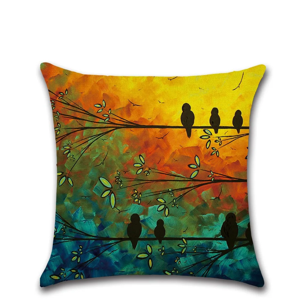 CIFBUY 1Pcs Bird Branch Pattern Cotton Linen Cushion Cover 45x45cm Decorative Throw Pillow Case for Car Home Sofa