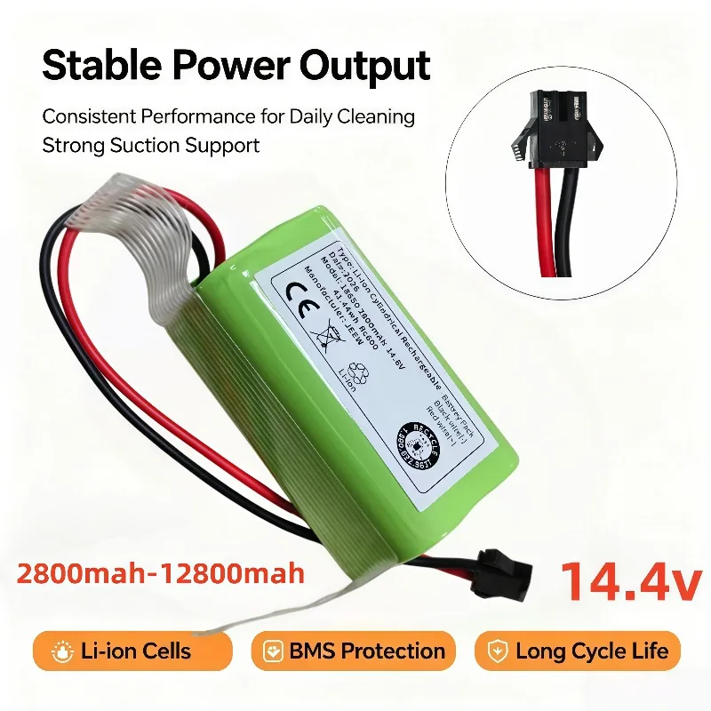 14.4V 4S1P High Capacity Li-ion Battery 2800-12800mAh, Replacement Accessory for Conga 990 1090, Ecovacs N79S, Eufy Robovac 11S