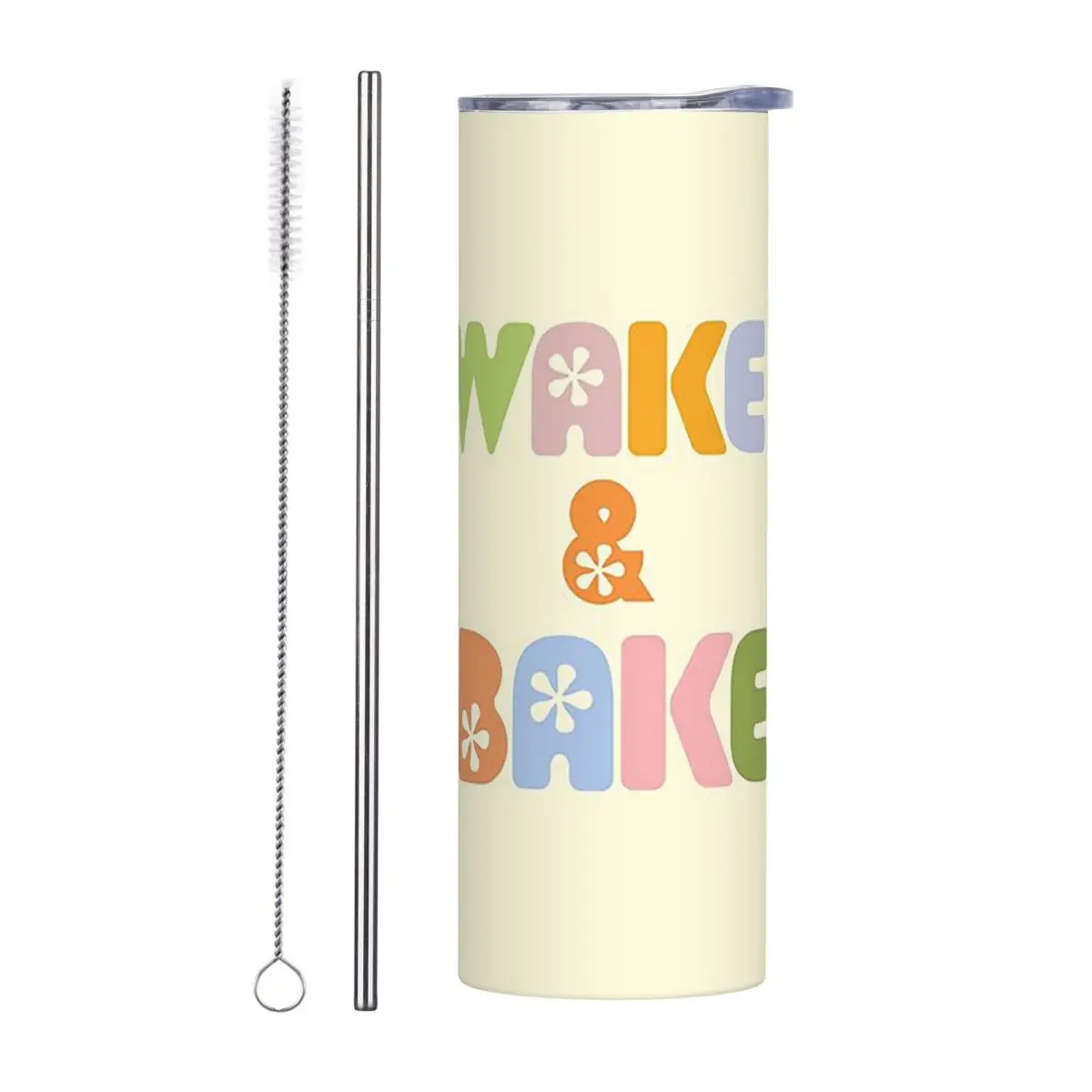 Wake And Bake Stainless Steel Tumbler Vacuum Insulated Mug Thermal Cold Bottle Straw With Lid 20oz