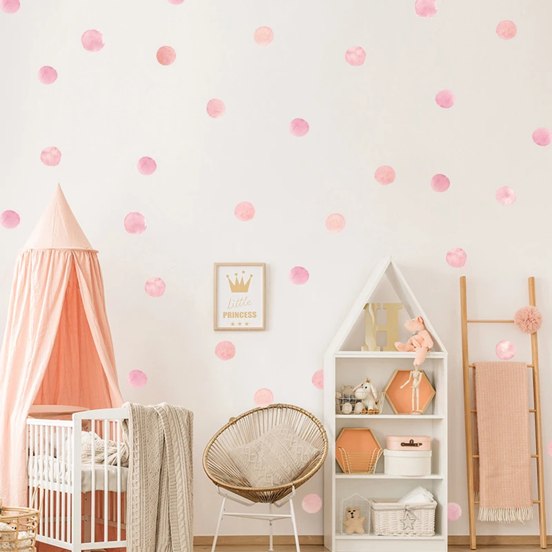 36 Pcs/Set Pink Hand Draw Polka Dots Wall Stickers Watercolor Wall Decals for Kids Room Baby Nursey Home Decor Decoration Vinyl