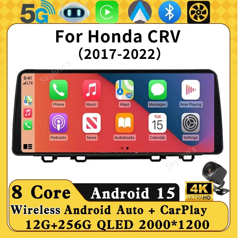 

Для Honda CRV 2017 2018 2019 2020 2021 2022 Android 15 Автомобильный радиоприемник с GPS-навигацией Мультимедийный плеер Беспроводной Carplay 12,3 дюйма 4G