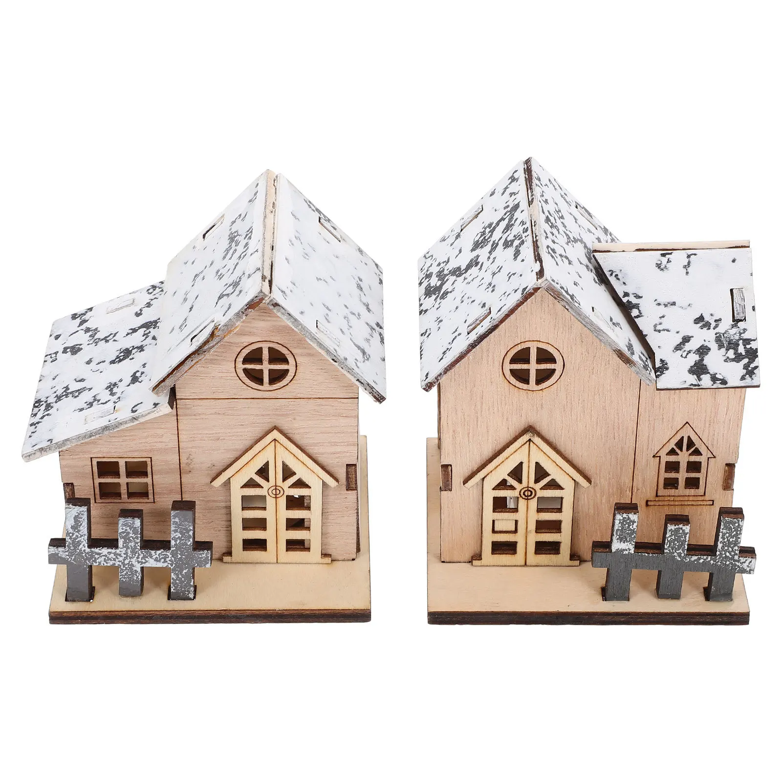

2Pcs Luminous Xmas Wood House Creative Christmas Decorations Desktop Decors Desktop Ornaments Christmas Decorations
