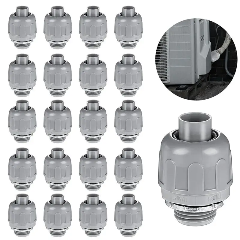 ABUH-20 Pcs Conduit Connectors, 1/2 Inch Liquid Tight Connector NPT Non-Metallic For PVC Electrical Flexible Conduit Fittings
