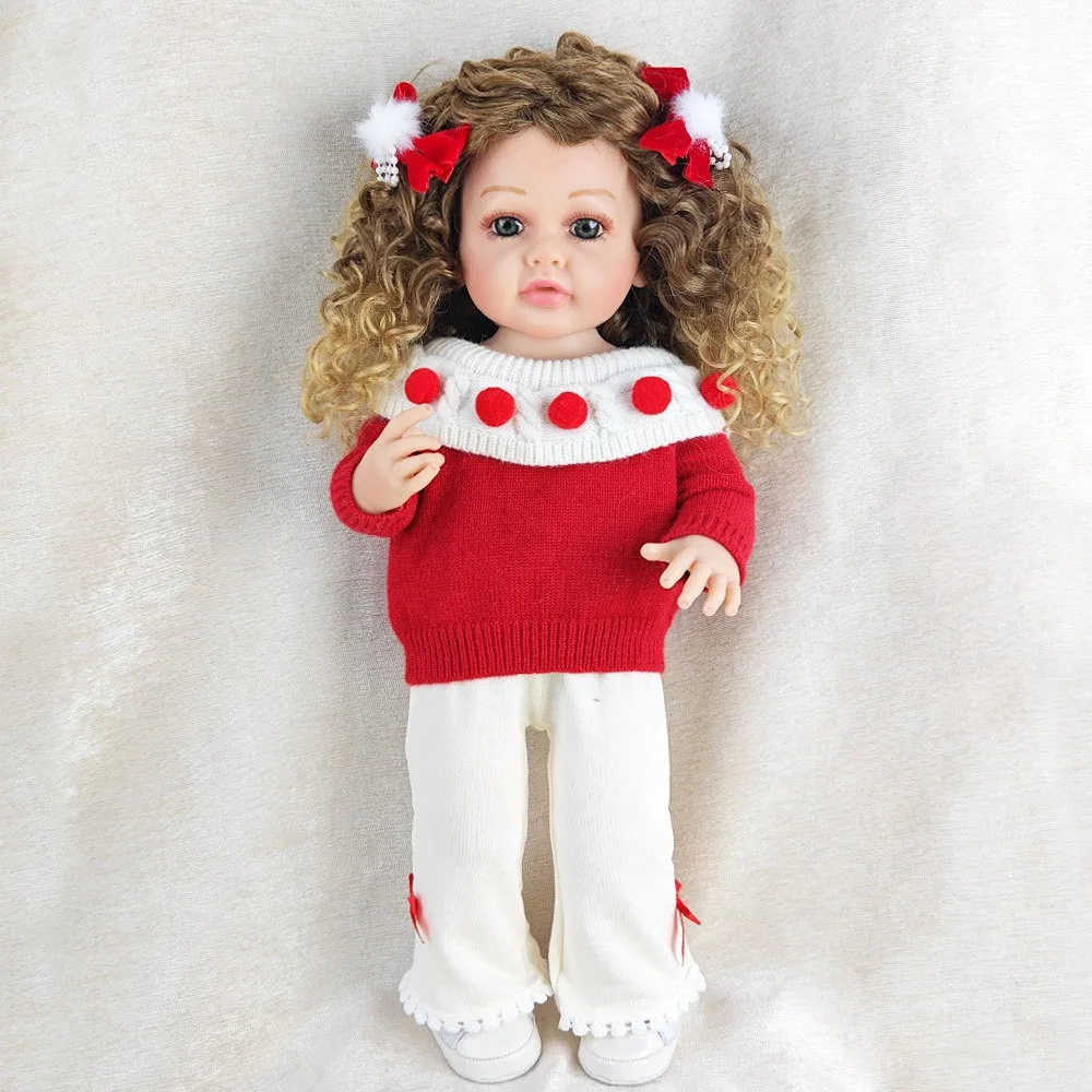 55cm Curly Hair Simulation Girl 22inch Cute Dress Vinyl Body Reborn Dolls Dress Up Game Doll Children's Day Gift