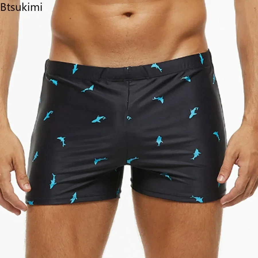 

Лето 2026, мужские водонепроницаемые быстросохнущие шорты, купальники, мужские однотонные пляжные купальники из акульей кожи с низкой талией